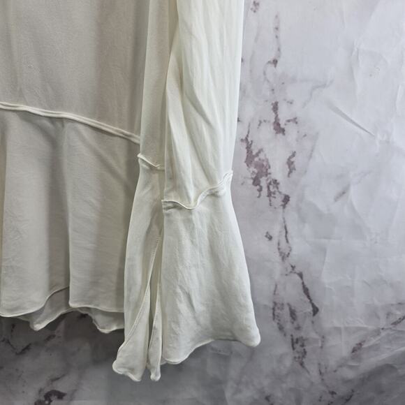Theory Shirt Womens Medium White Silk Blouse Bell Flare Keyhole Ruffle Peplum - Picture 4 of 13